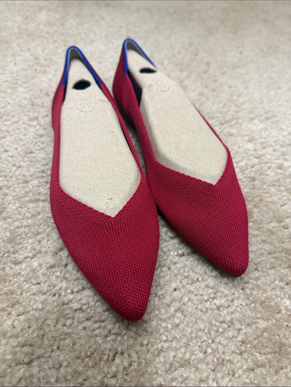 Rothy's Pointed Knit Slip-On Flats in Berry Red